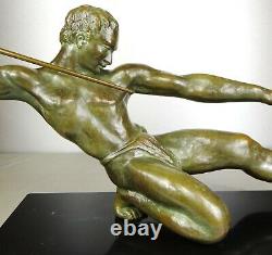 1920/1930 S Riolo Grd Statue Sculpture Art Deco Athlete Sportif Homme Nu Javelot