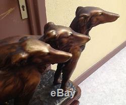 1920/1930 Sculpture Art Deco 3 Levriers Barzoï Statue Monumental Tres Rare
