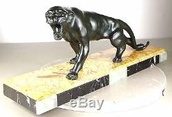 1920/1930 T. Cartier Rare Grande Statue Sculpture Art Deco Panthere Noire Felin
