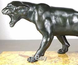 1920/1930 T. Cartier Rare Grande Statue Sculpture Art Deco Panthere Noire Felin