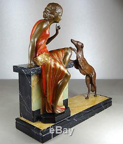 1920/1930 Uriano Gr Rare Statue Sculpture Art Deco Femme Elegante Levrier Barzoï