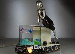 1920/1930 Uriano Rare Aquarium Lampe Statue Sculpture Lumiere Epq Art Deco Femme