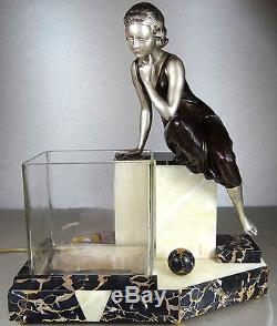 1920/1930 Uriano Rare Aquarium Lampe Statue Sculpture Lumiere Epq Art Deco Femme