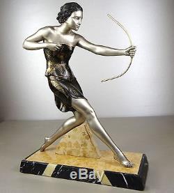 1920/1930 Uriano Rare Grde Spb Statue Sculpture Art Deco Diane Chasseresse Femme