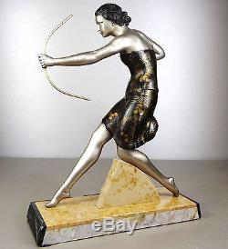 1920/1930 Uriano Rare Grde Spb Statue Sculpture Art Deco Diane Chasseresse Femme