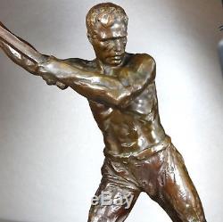 1920/1930 V Demanet Rare Grde Statue Sculpture Art Deco Bronze Homme Nu Bucheron
