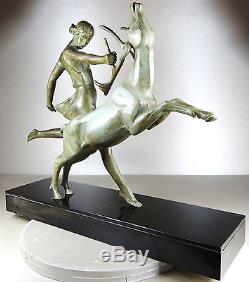 1920/1960 Dvina Rare Grande Statue Sculpture Art Deco Diane Nue Chasseresse Cerf