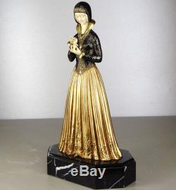 1920/30 Dh. Chiparus Statue Sculpture Chryselephantine Art Deco Femme Marguerite