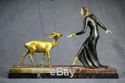 1930/40 Art Deco Statue Sculpture Chryselephantine Signée Menneville