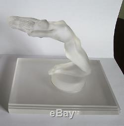 1960s Lalique CHRYSIS Art Deco Crystal Glass Car NUDE Woman Sculpture BOOKEND