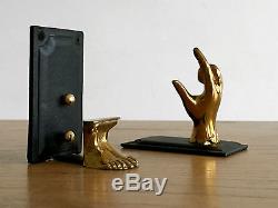 1970 2 Porte-serviette Surrealiste Art-deco Sculpture Moderniste Bronze Cuir