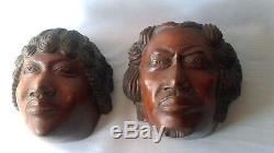 2 SCULPTURES EN NOYER TAILLE DIRECTE COUPLE ANTAISAKA MADAGASCAR vers 1920