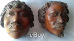 2 SCULPTURES EN NOYER TAILLE DIRECTE COUPLE ANTAISAKA MADAGASCAR vers 1920