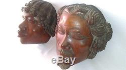 2 SCULPTURES EN NOYER TAILLE DIRECTE COUPLE ANTAISAKA MADAGASCAR vers 1920