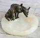 20 Cm Western Art Déco Pure Bronze Bouledogue Boxer Chien Sculpture Cendrier Gi