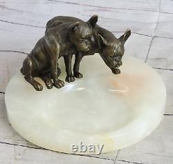 20 CM Western Art Déco Pure Bronze Bouledogue Boxer Chien Sculpture Cendrier Gi