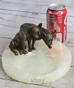 20 CM Western Art Déco Pure Bronze Bouledogue Boxer Chien Sculpture Cendrier Gi