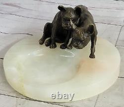 20 CM Western Art Déco Pure Bronze Bouledogue Boxer Chien Sculpture Cendrier Gi