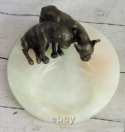 20 CM Western Art Déco Pure Bronze Bouledogue Boxer Chien Sculpture Cendrier Gi