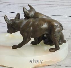 20 CM Western Art Déco Pure Bronze Bouledogue Boxer Chien Sculpture Cendrier Gi