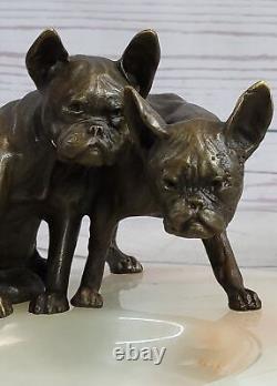 20 CM Western Art Déco Pure Bronze Bouledogue Boxer Chien Sculpture Cendrier Gi