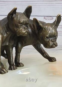 20 CM Western Art Déco Pure Bronze Bouledogue Boxer Chien Sculpture Cendrier Gi