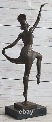 41 CM Signée Bronze Statue Art Déco Danseuse Très Détaillé Sculpture