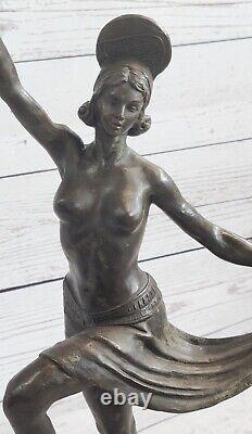 41 CM Signée Bronze Statue Art Déco Danseuse Très Détaillé Sculpture