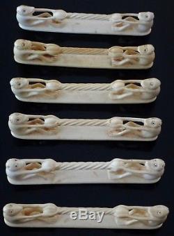 6 porte couteaux sculpture singes Art Déco os de boeuf Old knife holder monkey