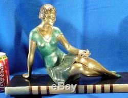 ANTIQUE 1920-1930 Art Deco LAMP SCULPTURE & SIGNED GIRL & DOVE VINTAGE