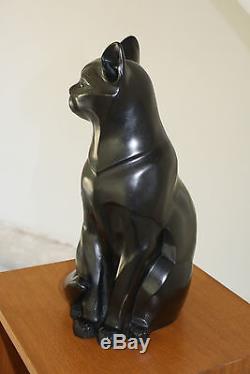 Art Deco Sculpture Chat Noir Assis Statue Numerotee