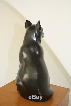 Art Deco Sculpture Chat Noir Assis Statue Numerotee
