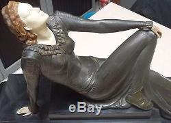 Art Deco Statue Menneville Sculpture Chryselephantine Femme