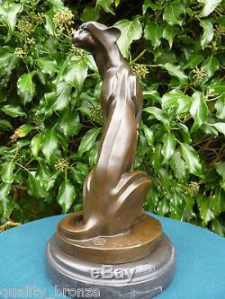 Art Deco, Stylised Cheetah, Signed Bronze Statue Figure Cubist Cat Sculpture