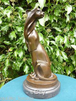 Art Deco, Stylised Cheetah, Signed Bronze Statue Figure Cubist Cat Sculpture