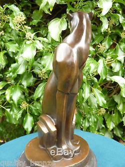 Art Deco, Stylised Cheetah, Signed Bronze Statue Figure Cubist Cat Sculpture