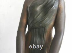 ART DECO Sculpture BRONZE Alexandre OULINE femme aux panthères Maiden Panthers