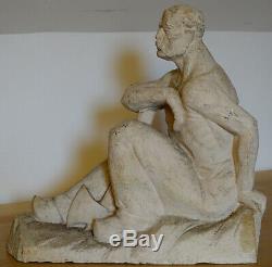 Alcide Mathieux, 1930, Le Bucheron, Plâtre d'Atelier Art-deco-Sculpture Originale