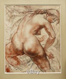 Alfred Auguste JANNIOT dessin femme nue sculpture nu sanguine Art Déco tableau