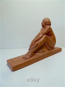 Amedeo Gennarelli Terre Cuite Nue Femme Assise Art Deco Terracotta