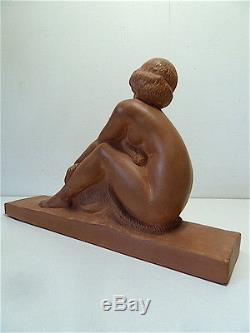 Amedeo Gennarelli Terre Cuite Nue Femme Assise Art Deco Terracotta