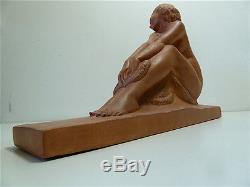 Amedeo Gennarelli Terre Cuite Nue Femme Assise Art Deco Terracotta