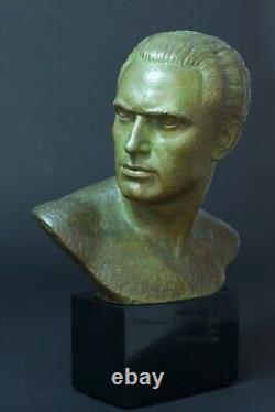 Ancien Grand Bronze portrait homme Mermoz Art deco signé Lucien Gibert