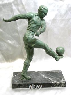 Ancien Trophée Joueur Football Statue Sculpture Patine Bronze Art Deco