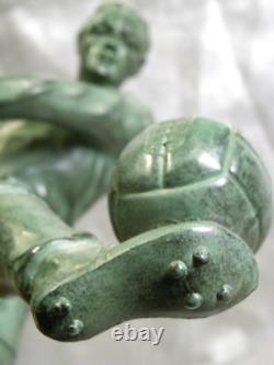 Ancien Trophée Joueur Football Statue Sculpture Patine Bronze Art Deco