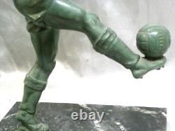 Ancien Trophée Joueur Football Statue Sculpture Patine Bronze Art Deco