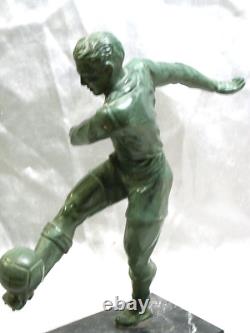 Ancien Trophée Joueur Football Statue Sculpture Patine Bronze Art Deco