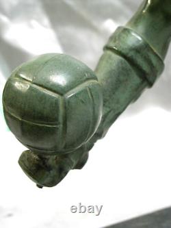 Ancien Trophée Joueur Football Statue Sculpture Patine Bronze Art Deco