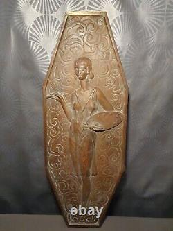 Ancien bas relief plaque en bronze art deco sculpture femme 2 faces différentes