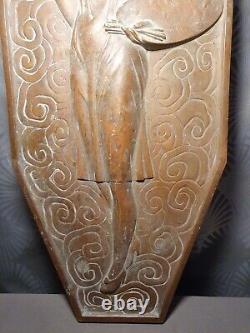 Ancien bas relief plaque en bronze art deco sculpture femme 2 faces différentes